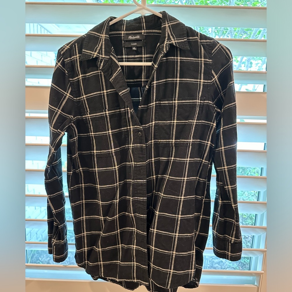 Madewell black plaid cotton button down shirt